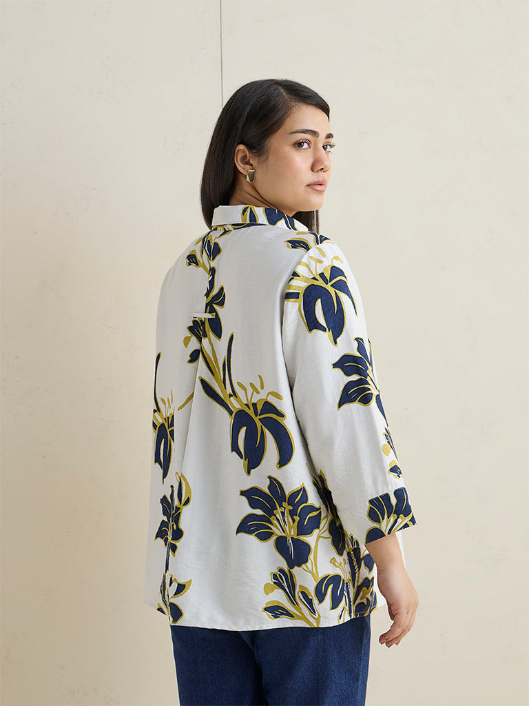 Gia White Floral Printed Cotton Shirt