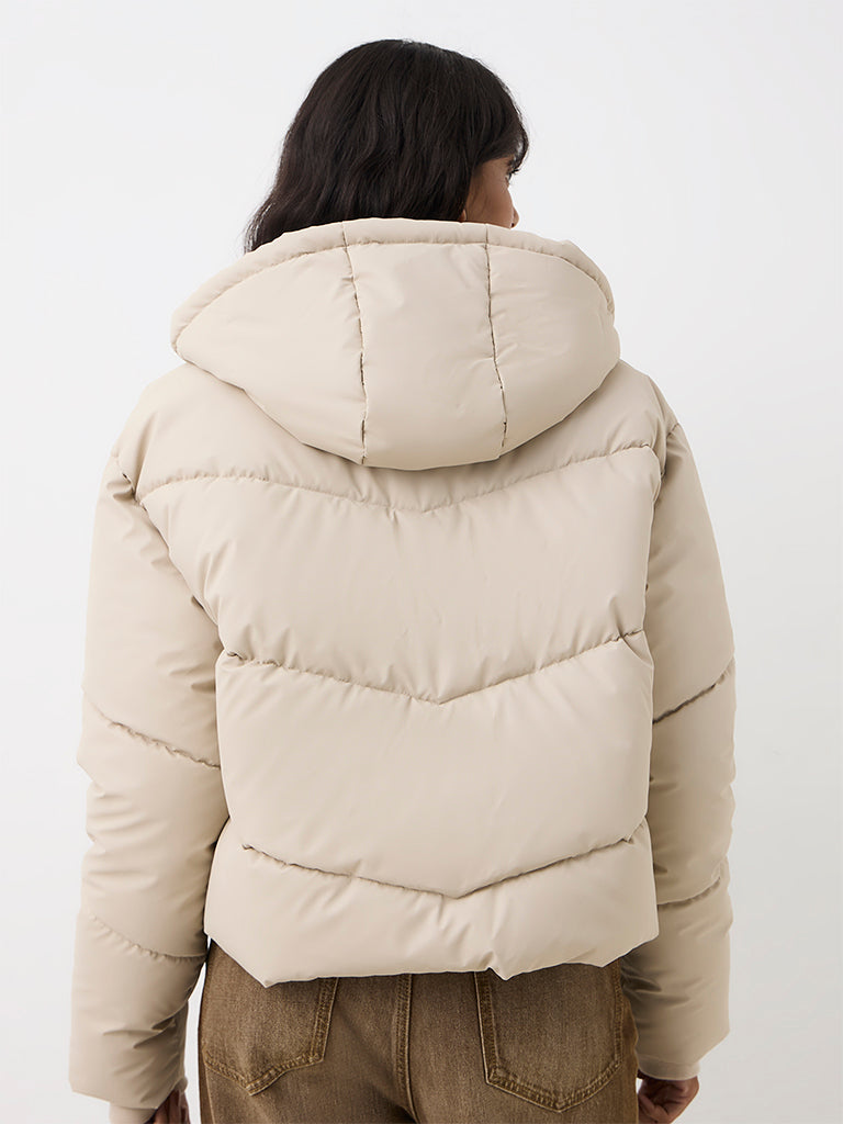 Nuon Beige Hooded Puffer Jacket