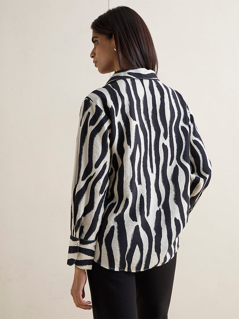 Wardrobe Black and White Abstract Printed Shirt