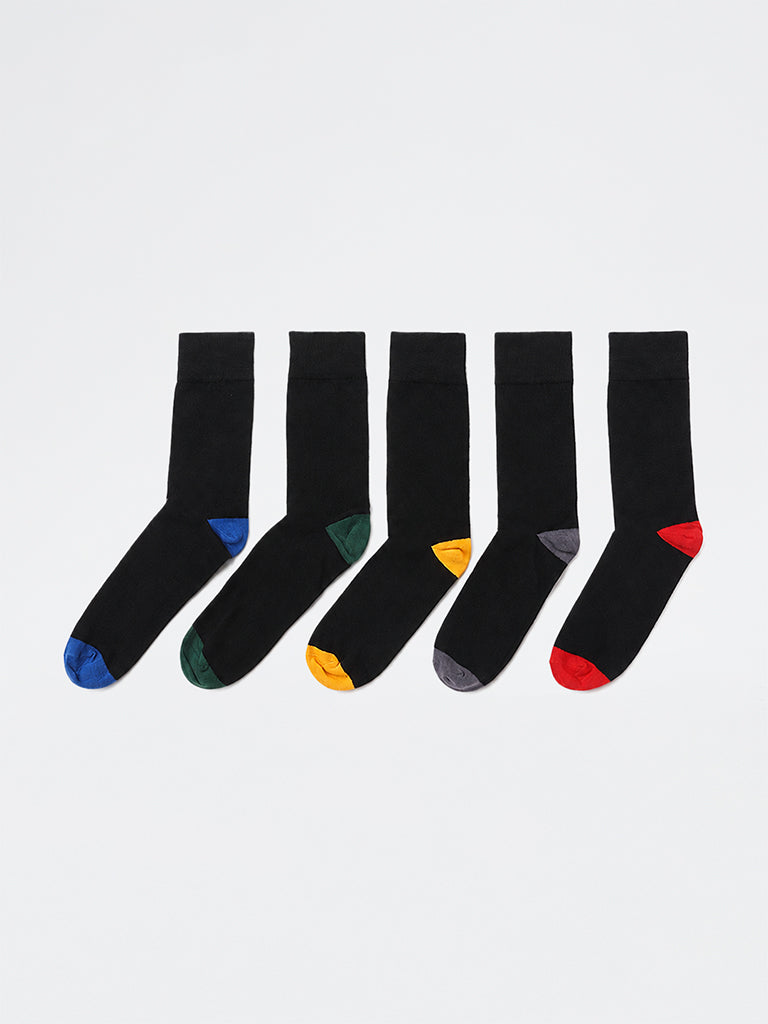 WES Lounge Black Cotton-Blend Full Length Socks - Pack of 10