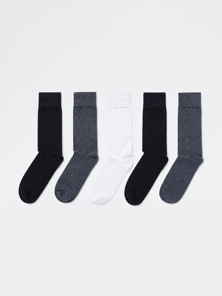 WES Lounge Blue Solid Cotton-Blend Full Length Socks - Pack of 10