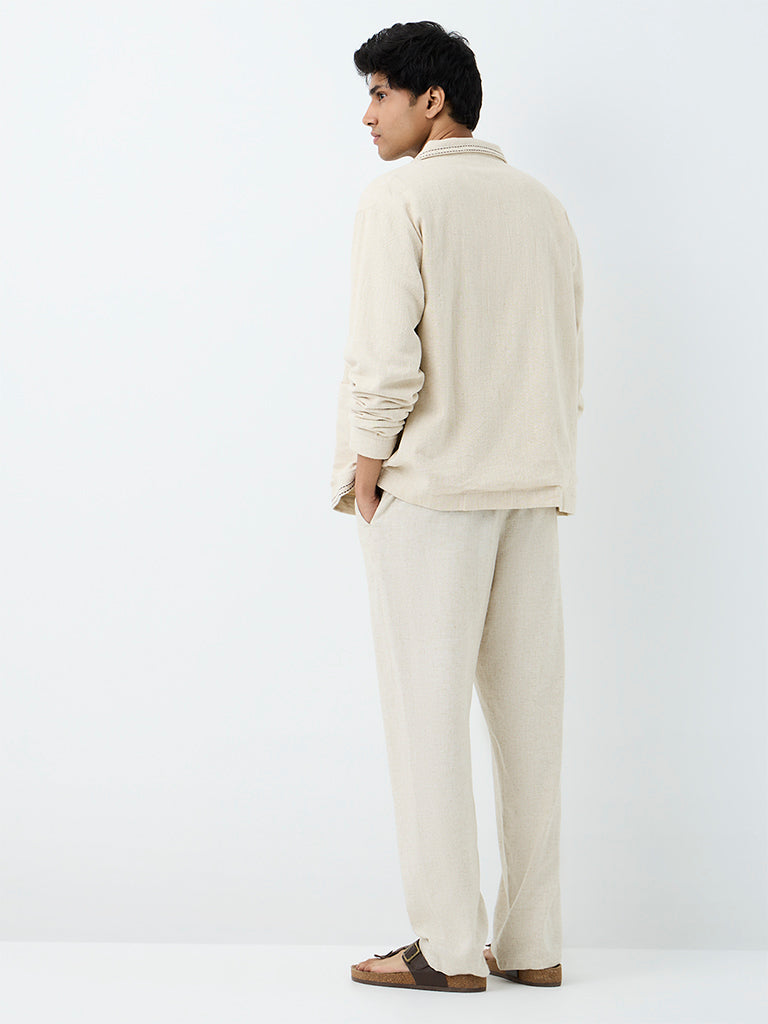 ETA Ivory Solid Relaxed-Fit Mid-Rise Chinos
