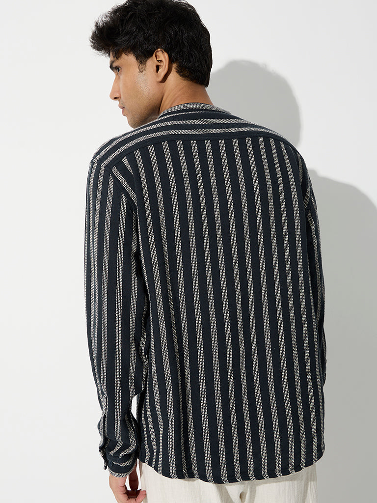 ETA Navy Stripe Embroidered Relaxed-Fit Cotton Shirt