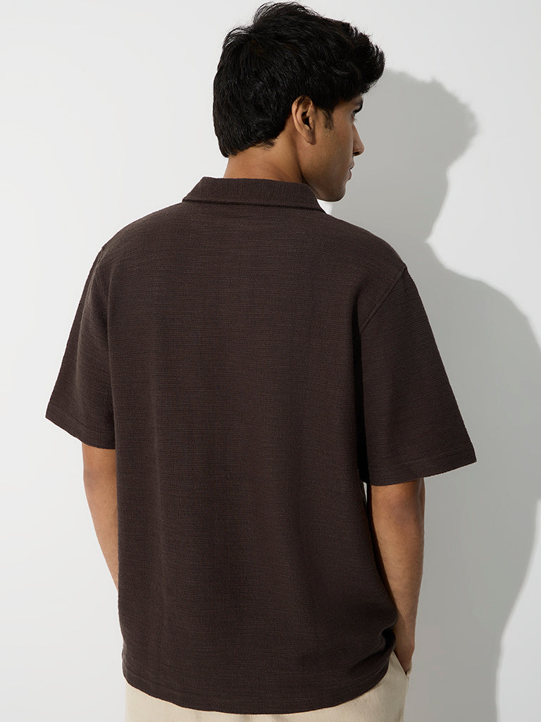ETA Dark Brown Textured Relaxed-Fit Cotton-Blend T-Shirt