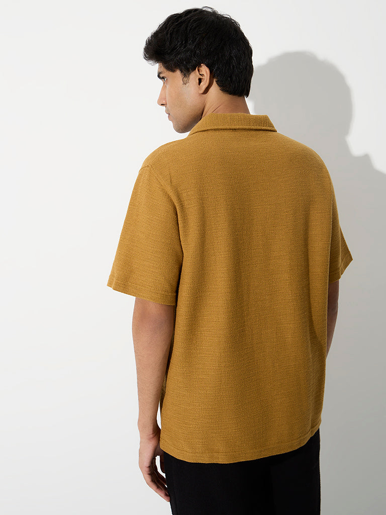 ETA Mustard Textured Relaxed-Fit Cotton-Blend T-Shirt