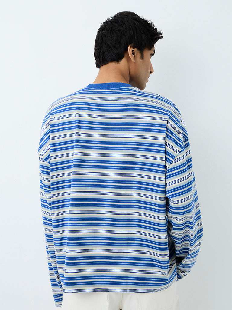 Nuon Blue Striped Relaxed-Fit Cotton T-Shirt