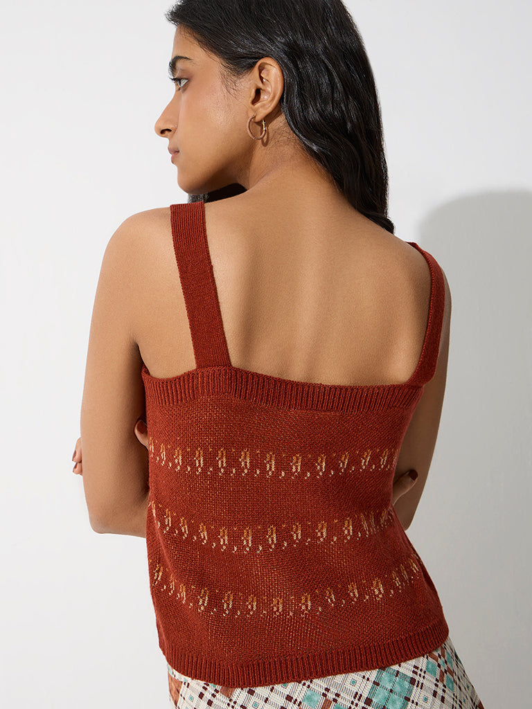 Bombay Paisley Rust Knit-Textured Top