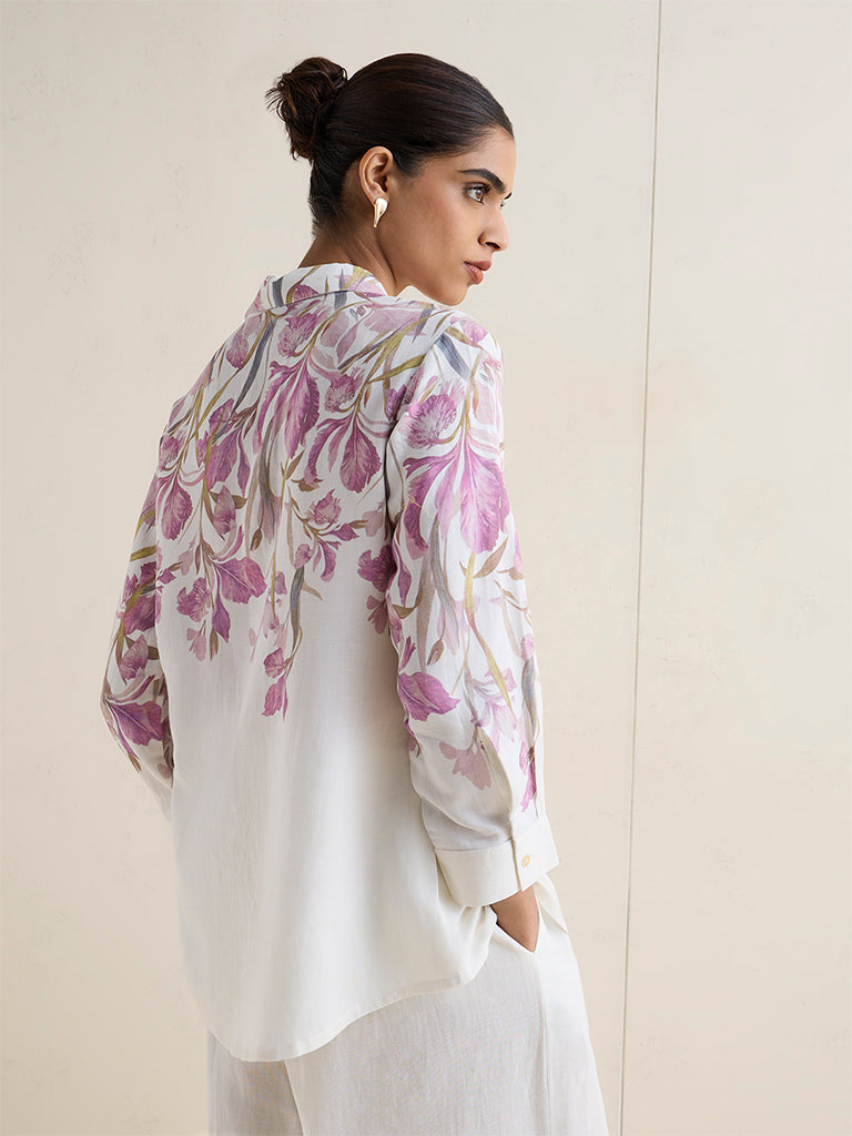 Zuba White Botanical Design Shirt