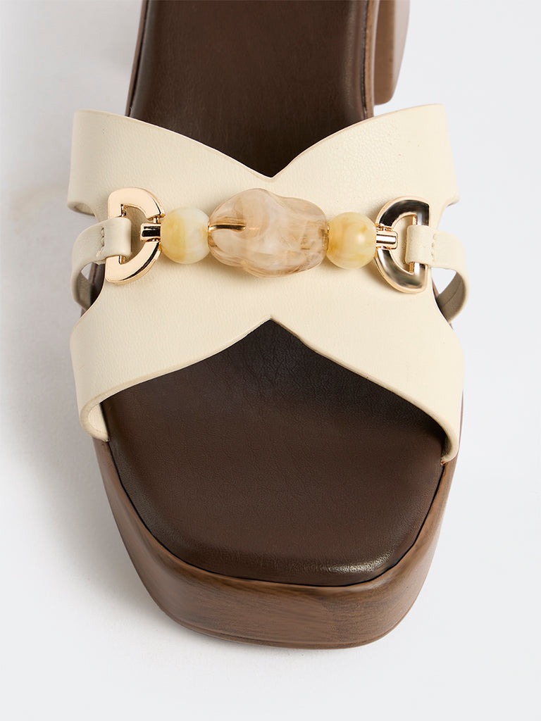LUNA BLU Ivory Block Heel Sandals