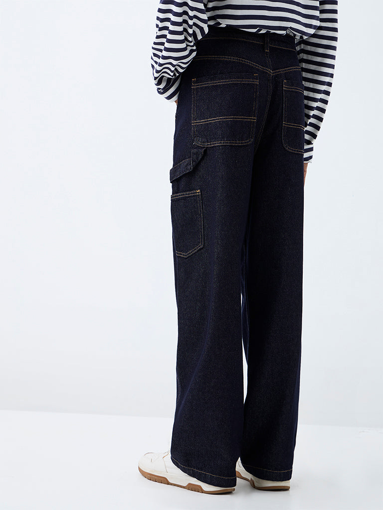 Nuon Dark Blue Skater-Fit Mid-Rise Carpenter Jeans