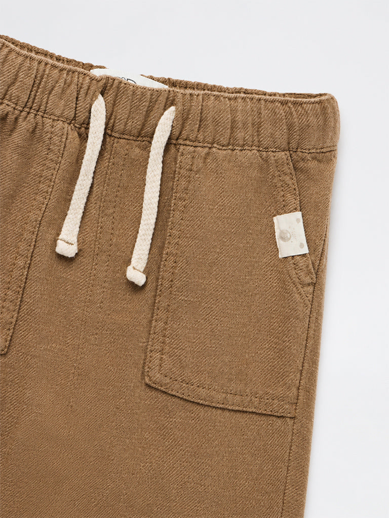 HOP Baby Boys Dark Taupe Mid-Rise Cotton-Blend Pants