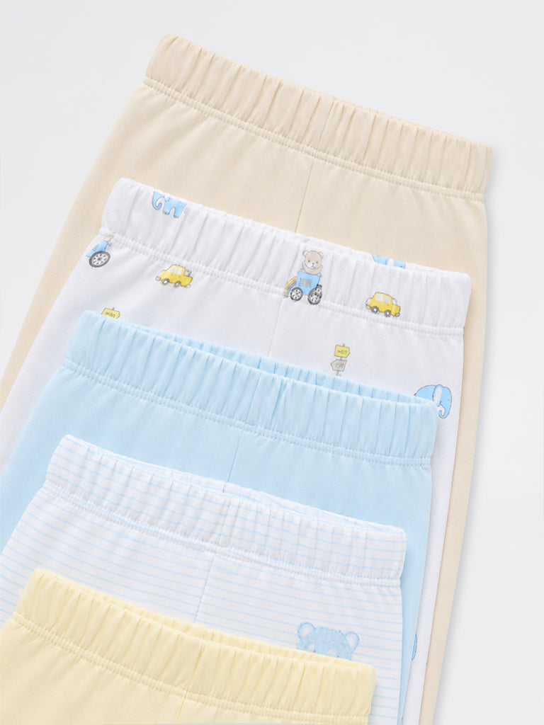 HOP Baby Boys Multicolor Printed Mid-Rise Cotton Pants - Pack of 5