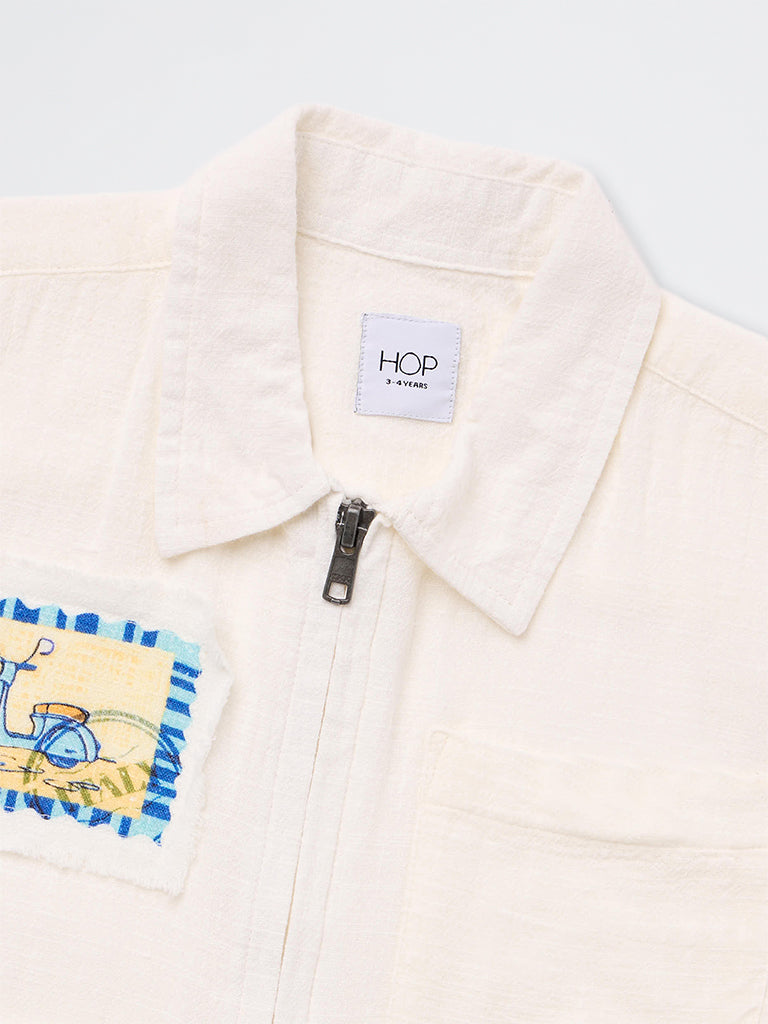 HOP Kids Boys Off-White Patch-Detail Cotton Shirt