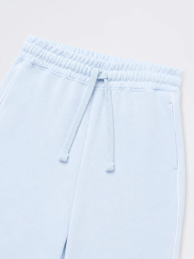 Girls Light Blue High-Rise Cotton-Blend Pants