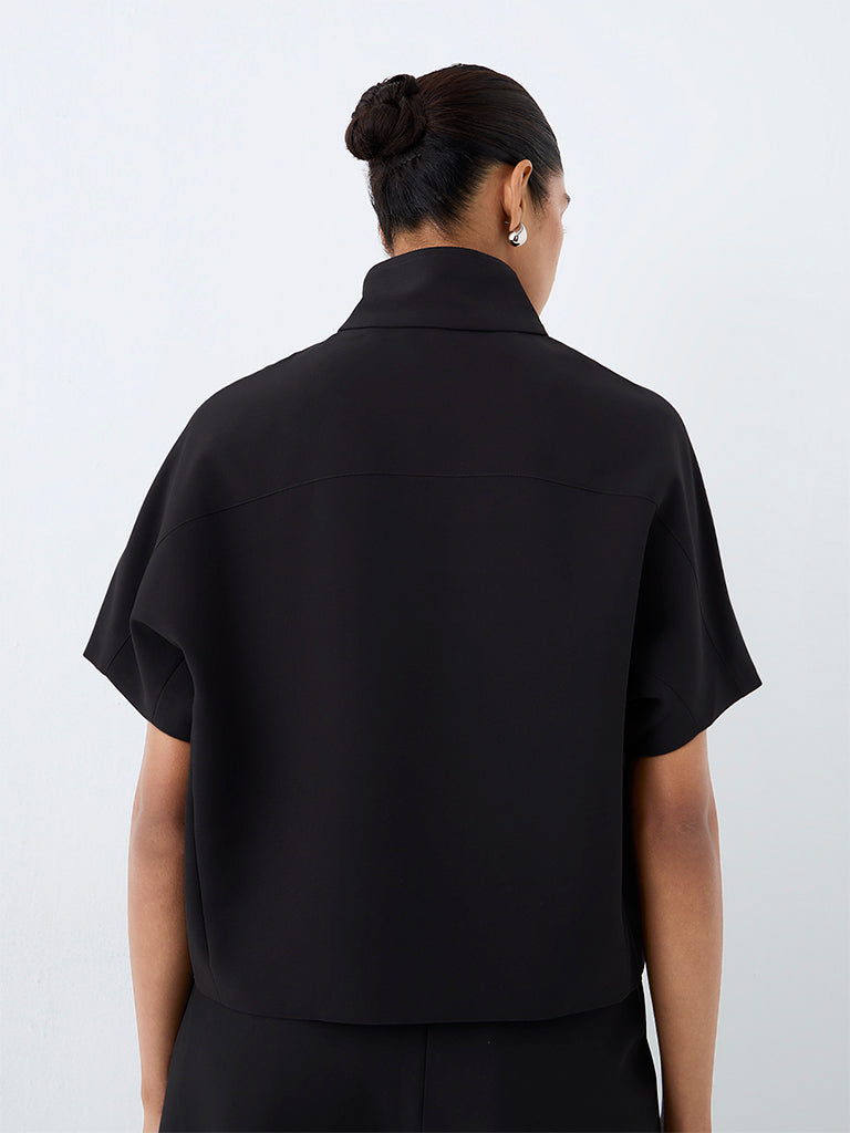 Wardrobe Black Solid High-Neck Jacket