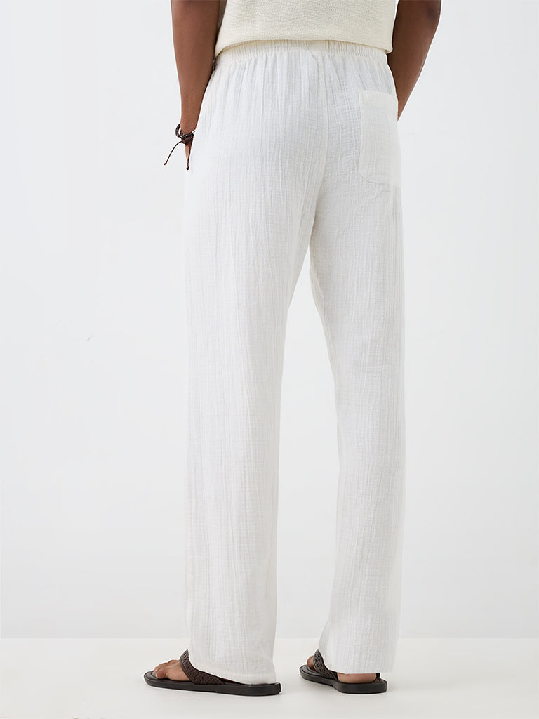 ETA White Crinkle-Textured Relaxed-Fit Mid-Rise Chinos