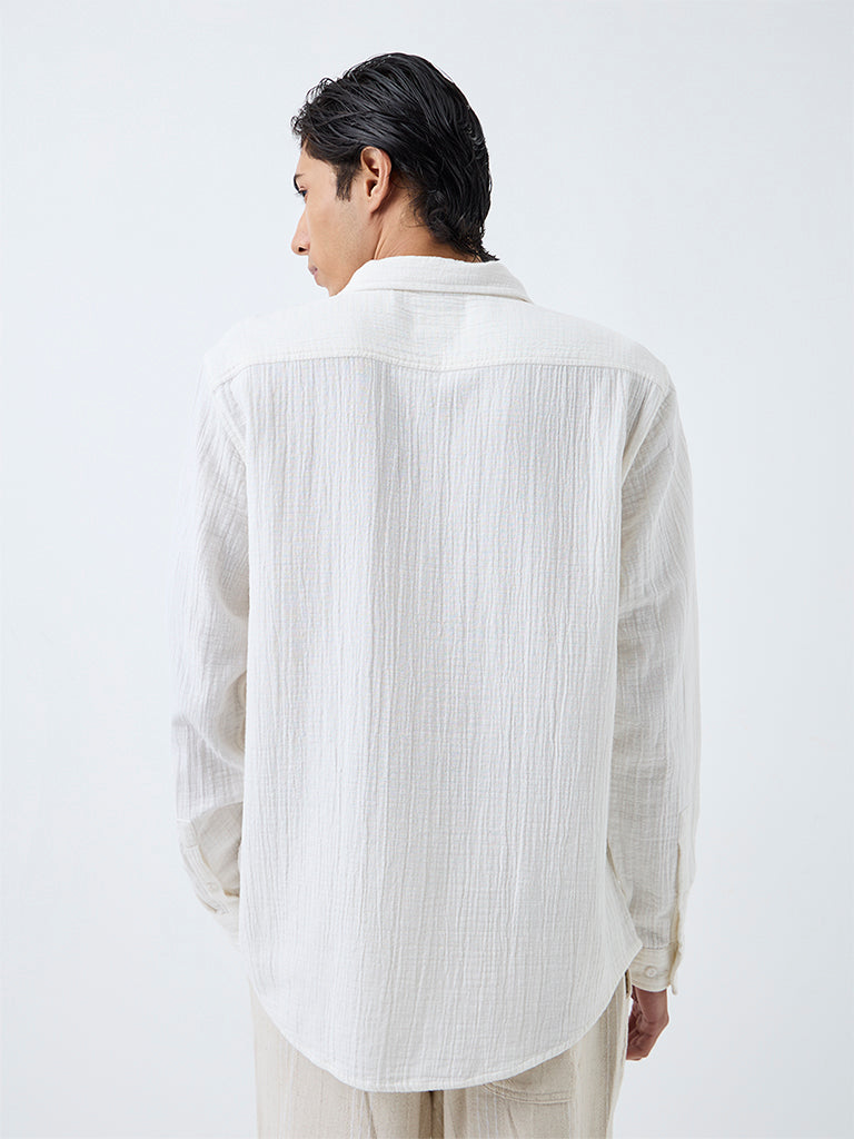 ETA Off-White Crinkle-Textured Relaxed-Fit Cotton Shirt