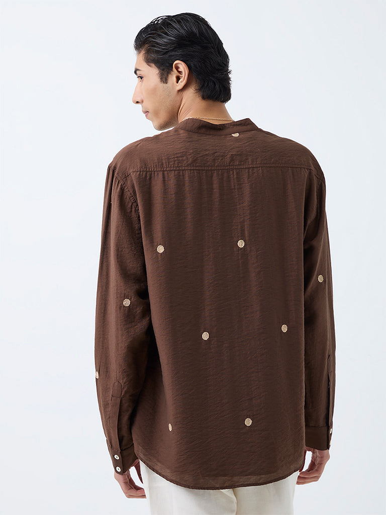 Kala by ETA Brown Geometric Embroidered Relaxed-Fit Kurta