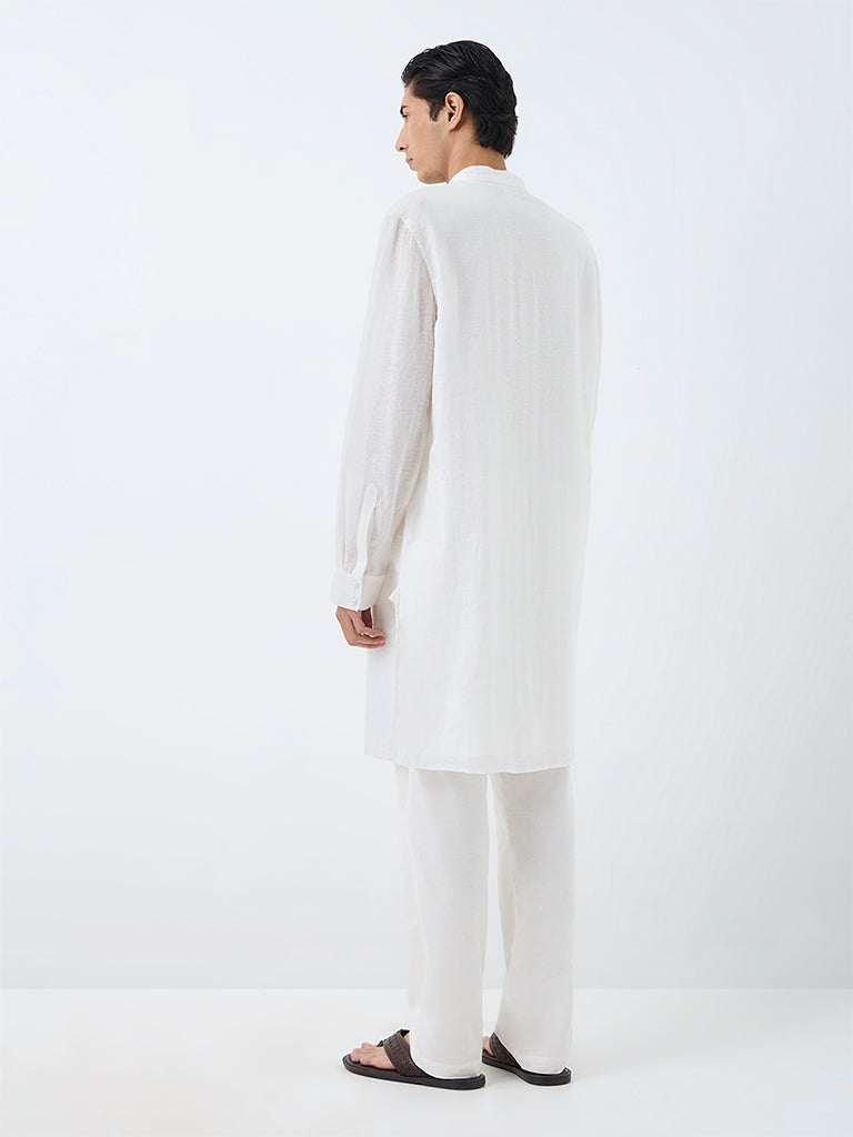Kala by ETA White Embroidered Relaxed-Fit Cotton Kurta