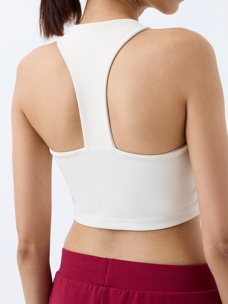 Nuoflexx White Pipeline-Detail Padded Crop Top