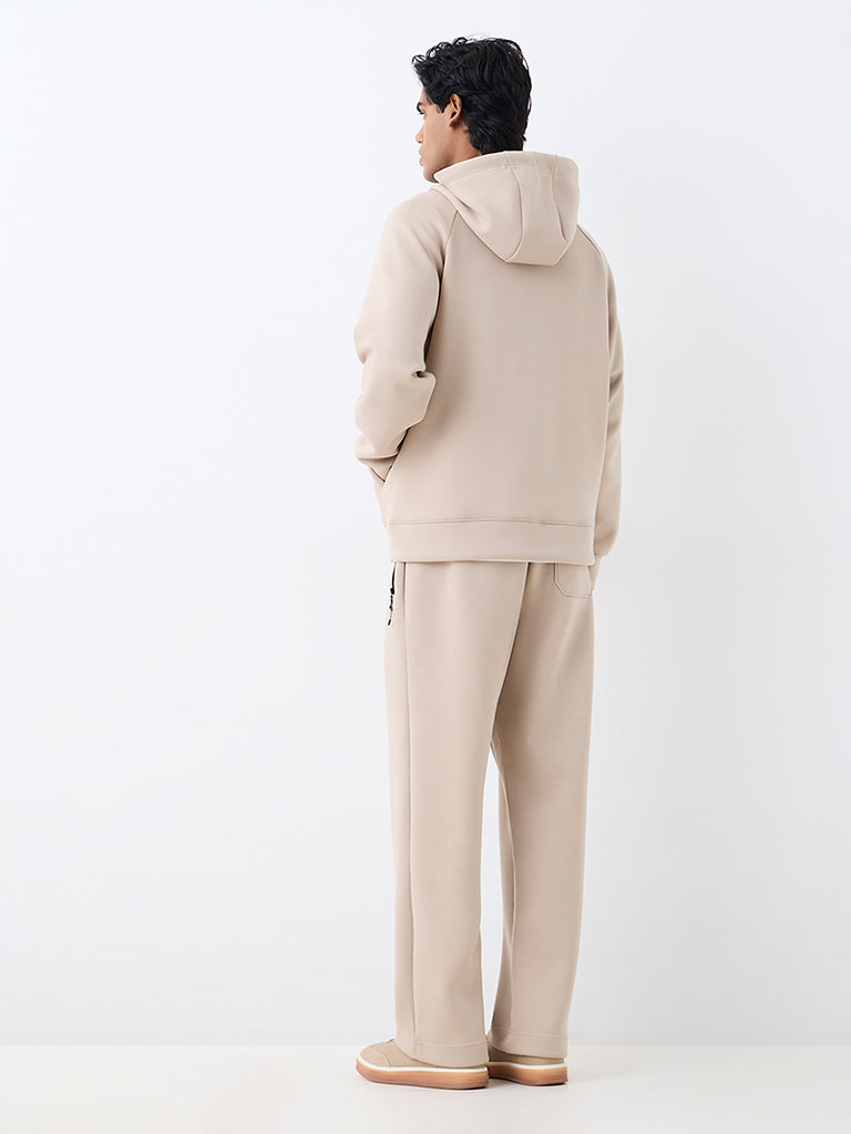 Nuoflexx Light Beige Solid Relaxed-Fit Mid-Rise Track Pants