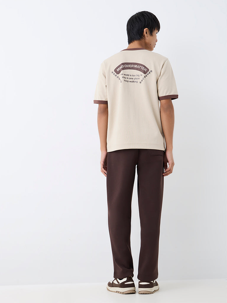 ETA Brown Solid Relaxed-Fit Mid-Rise Track Pants
