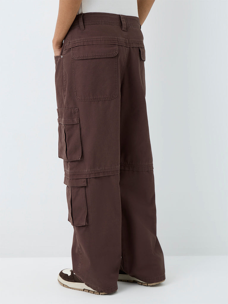 Nuon Brown Relaxed-Fit Mid-Rise Cargo Jeans