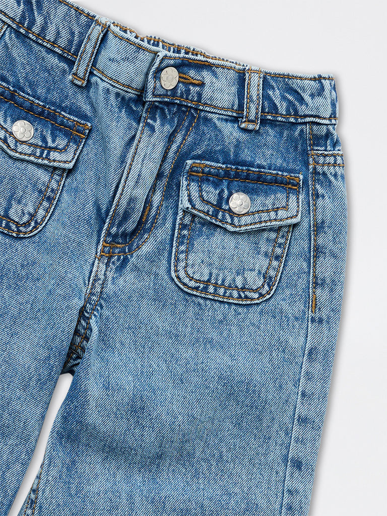 HOP Kids Girls Blue Washed High-Rise Jeans