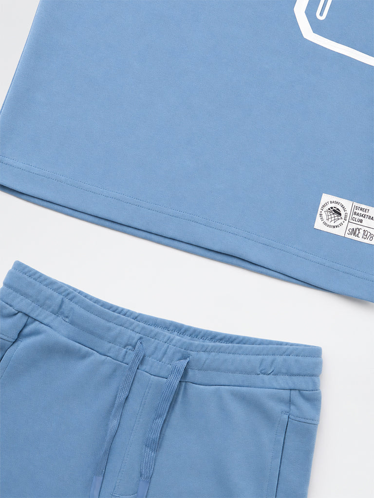 Boys Blue Pocket-Detail Cotton-Blend T-Shirt and Shorts Set