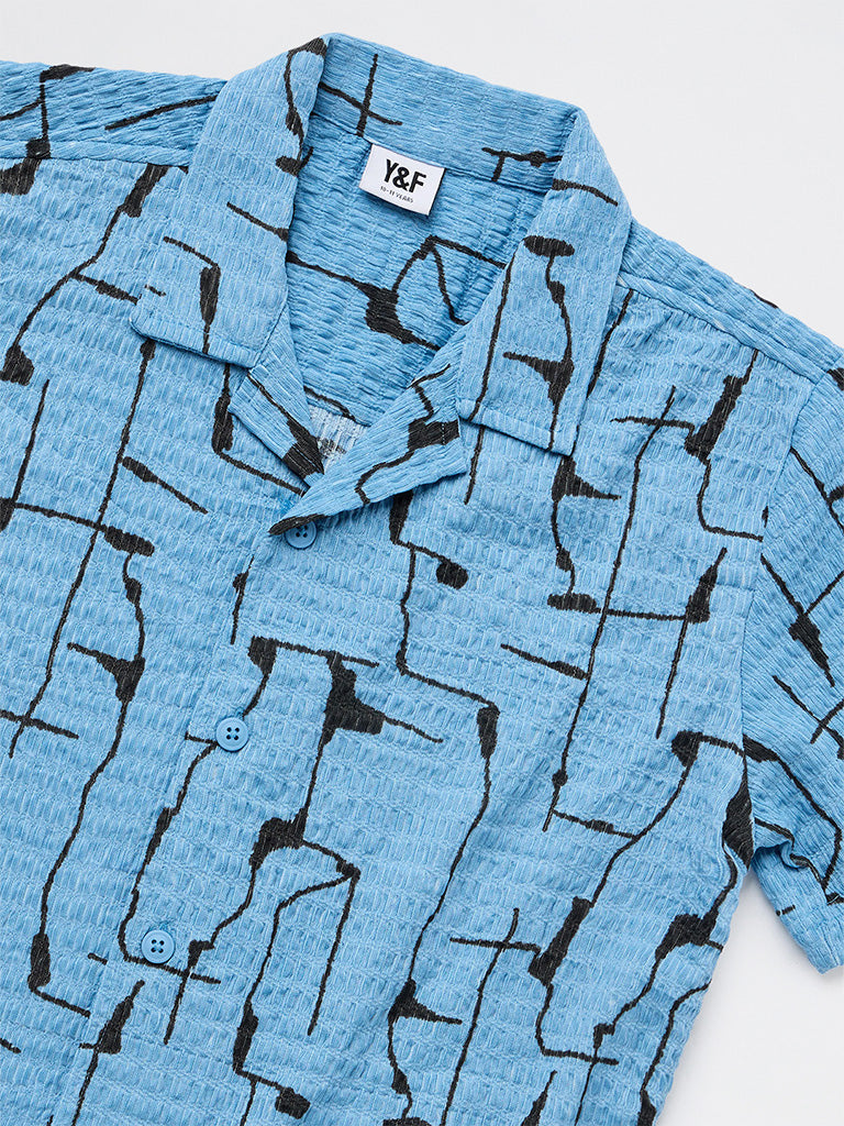 Boys Blue Abstract Printed Shirt