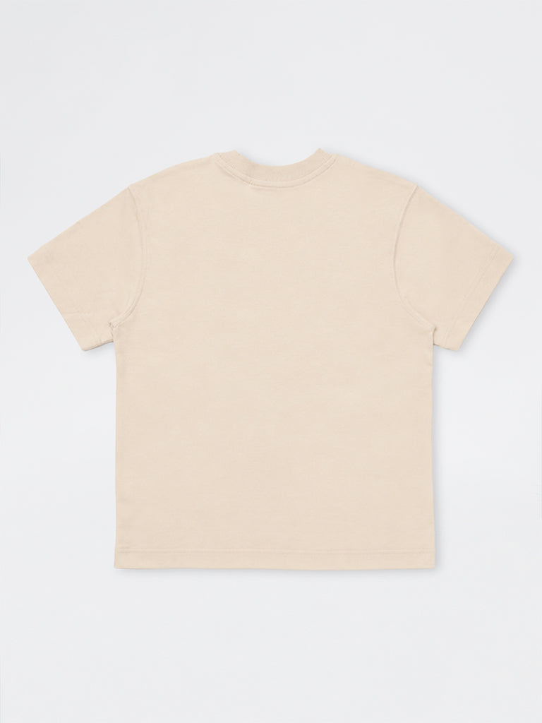 Boys Light Beige Graphic Printed Cotton T-Shirt