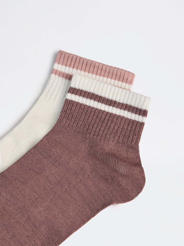Wunderlove Brown Striped Cotton-Blend Socks - Pack of 2