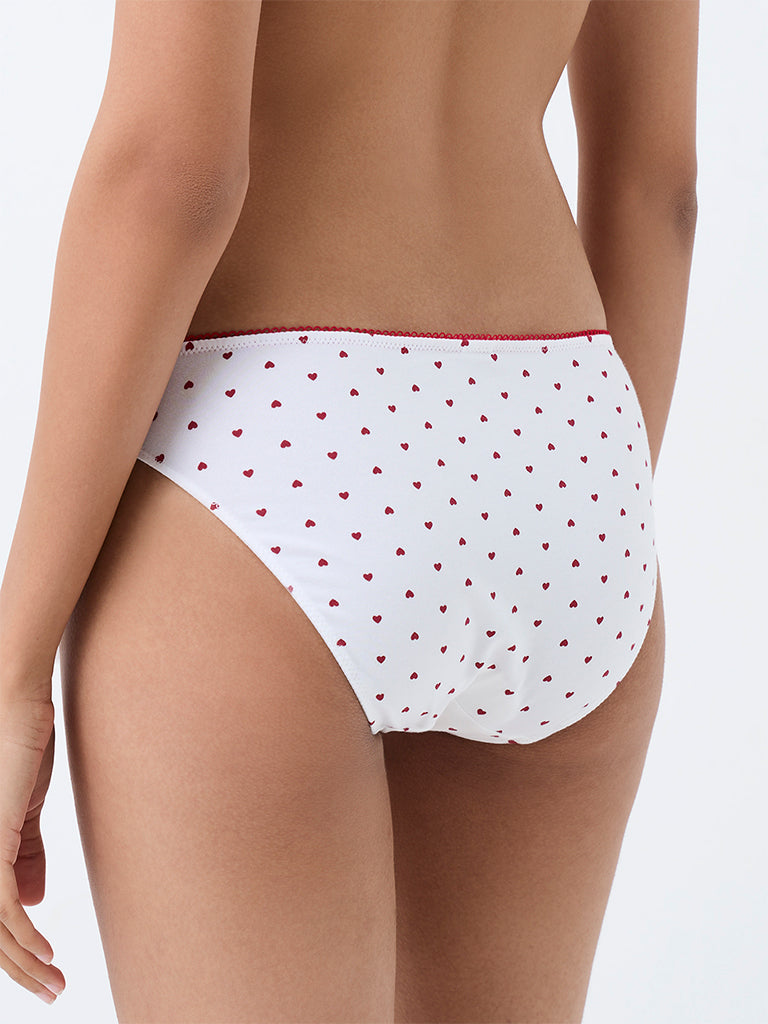 Superstar White Heart Printed Cotton-Blend Bikini Briefs