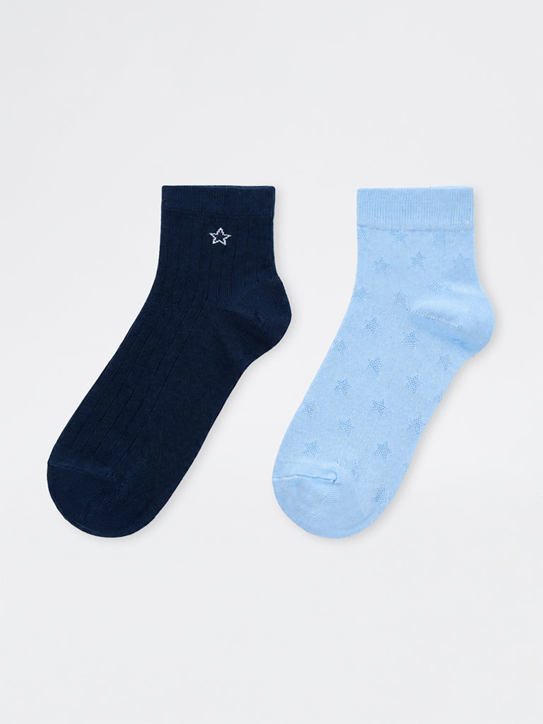Superstar Blue Cotton-Blend Ankle Socks - Pack of 2