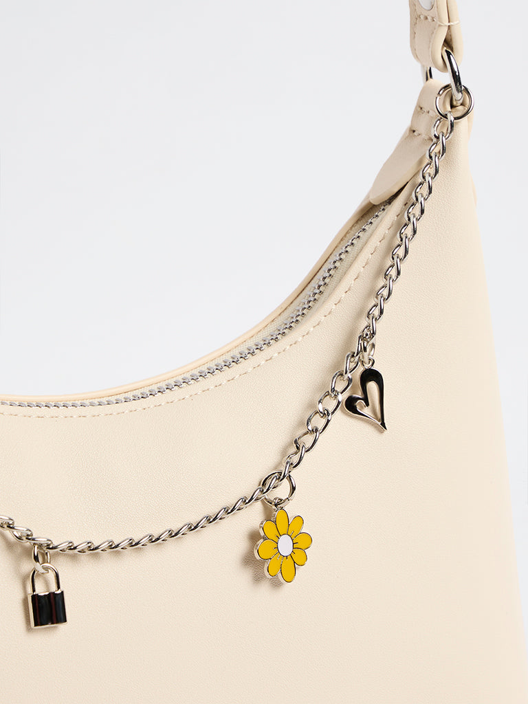 Westside Off-White Charm-Detail Shoulder Bag