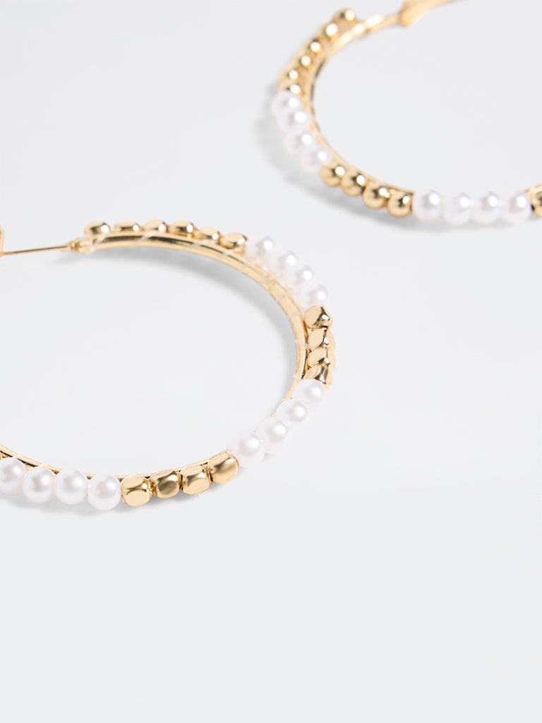 Westside Accessories Gold Beaded and Pearl Hoop Earrings