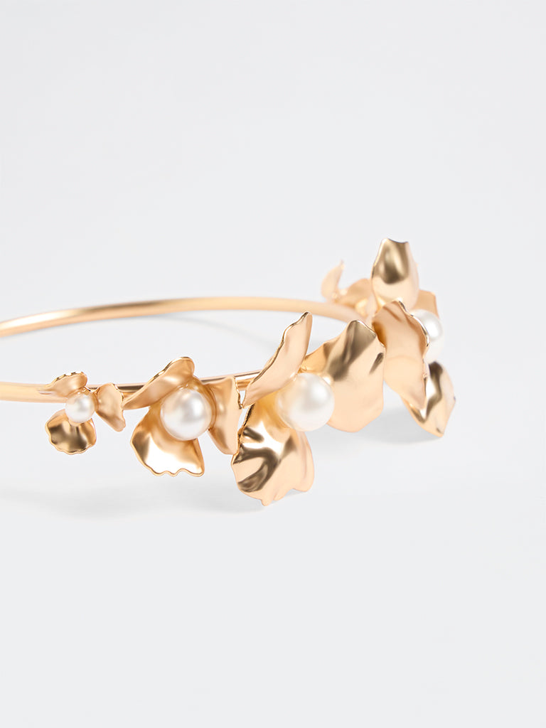 Westside Accessories Gold Floral Open Cuff Bracelet