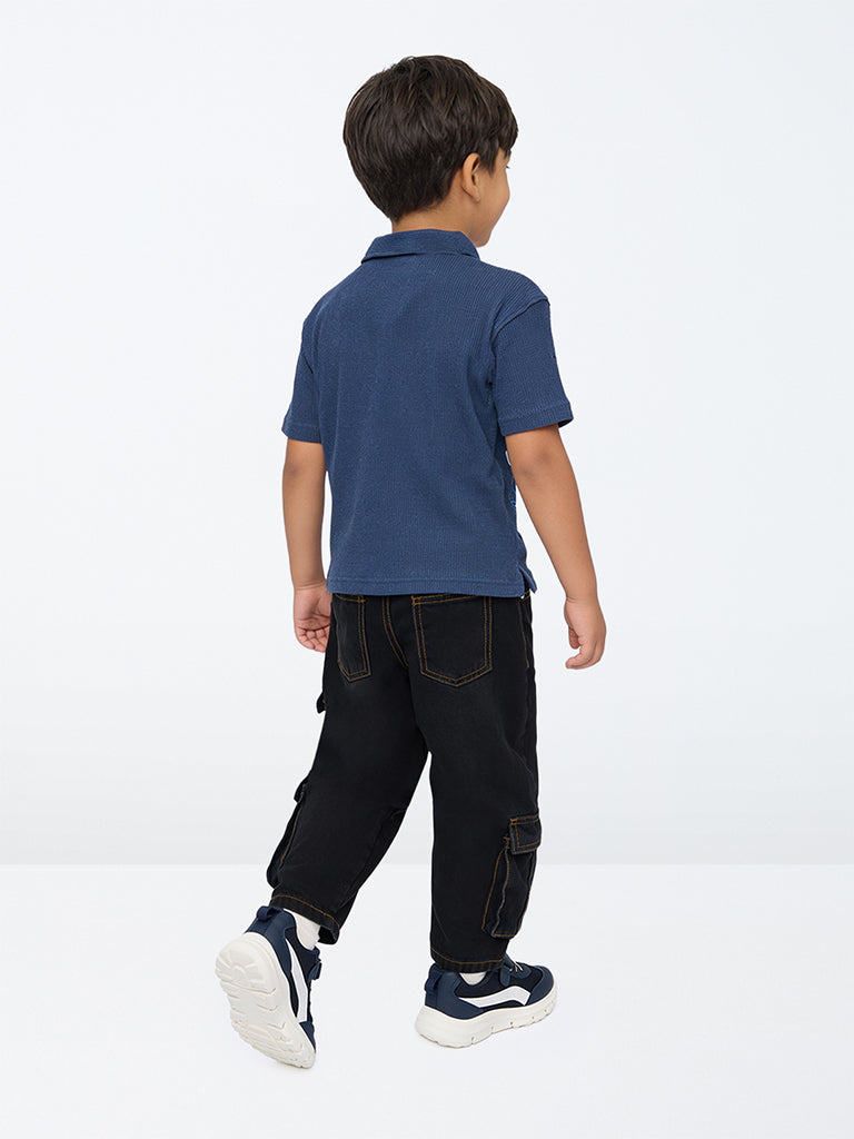 HOP Kids Boys Black Washed Mid-Rise Cargo Jeans