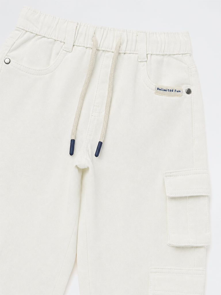 HOP Kids Boys Off-White Mid-Rise Cargo Jeans