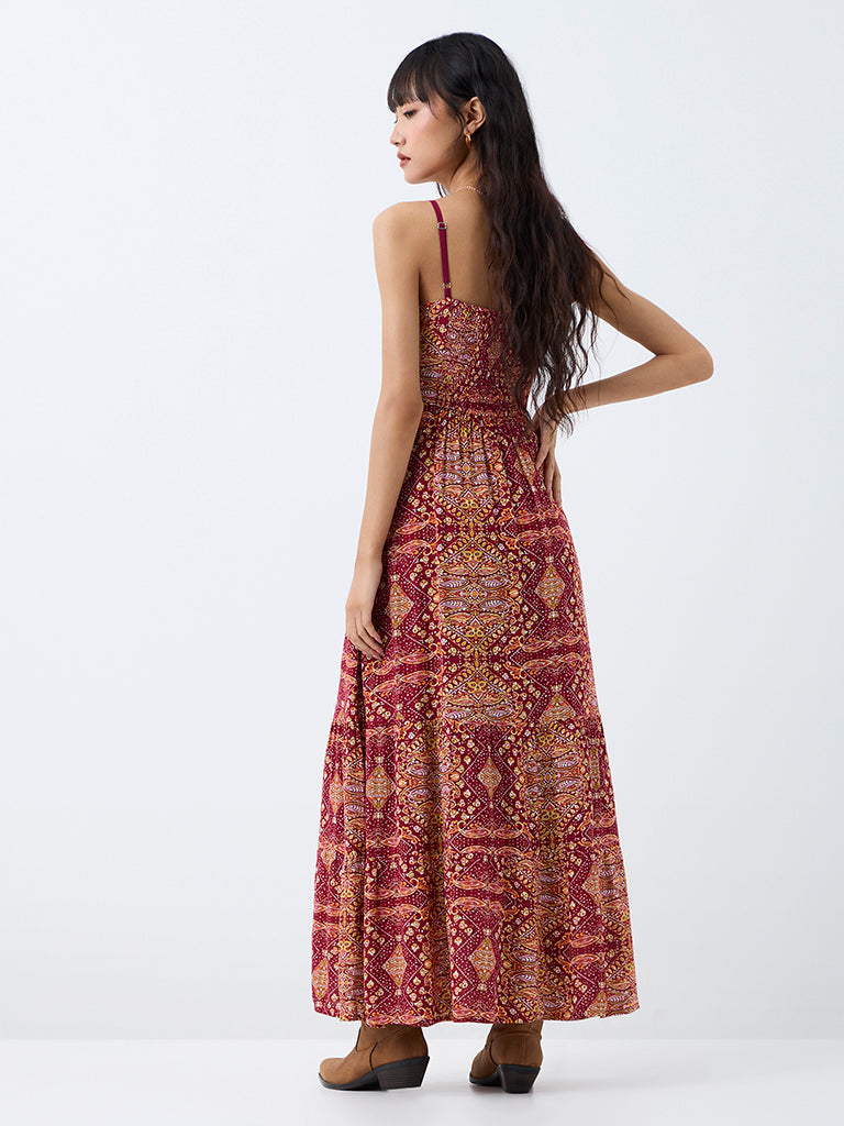 Bombay Paisley Maroon Printed A-Line Maxi Dress