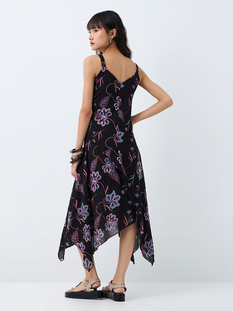 Bombay Paisley Black Floral Printed Asymmetrical Dress