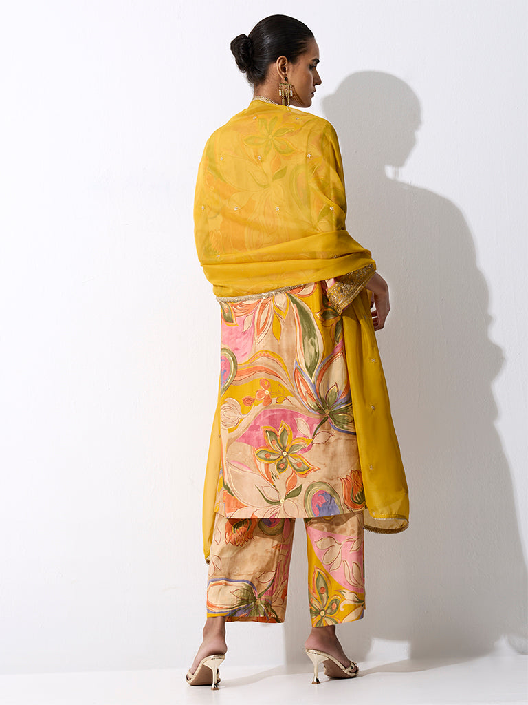 Vark Mustard Floral Printed Straight Ethnic Set