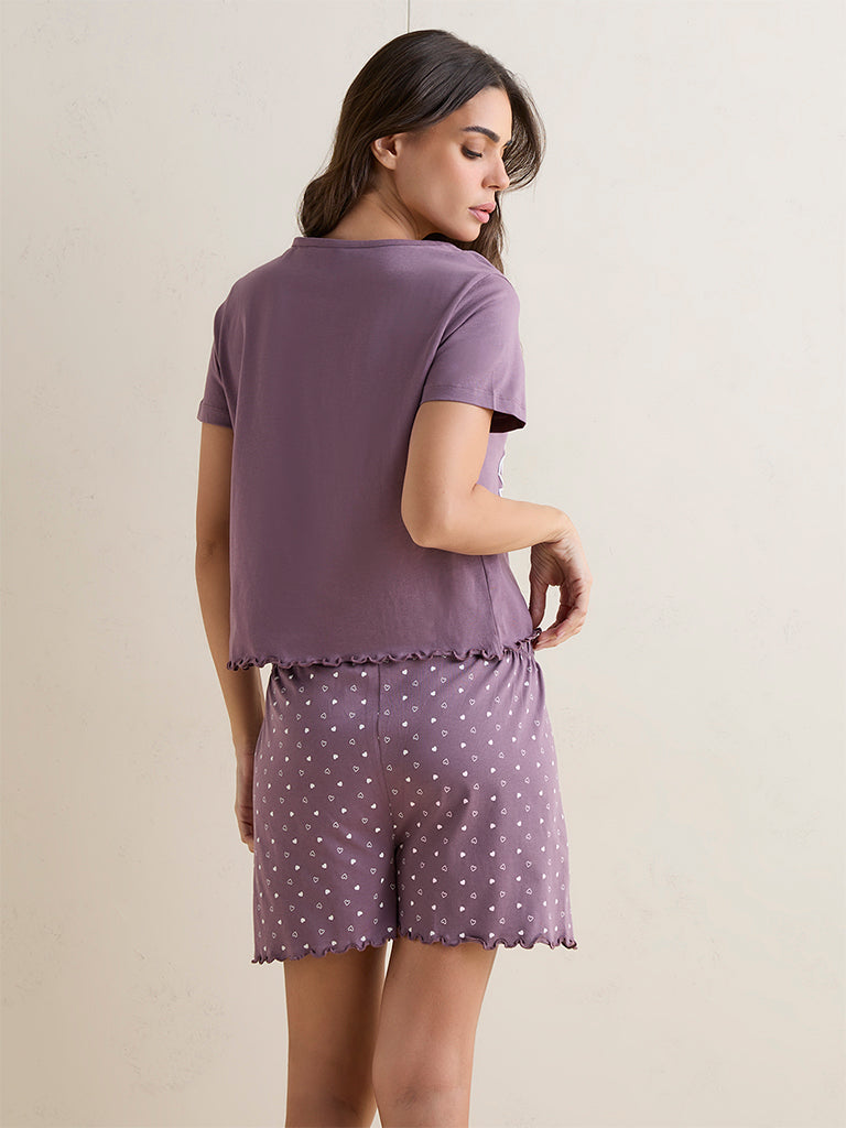 Wunderlove Purple Koala Design Cotton T-Shirt and Shorts Set