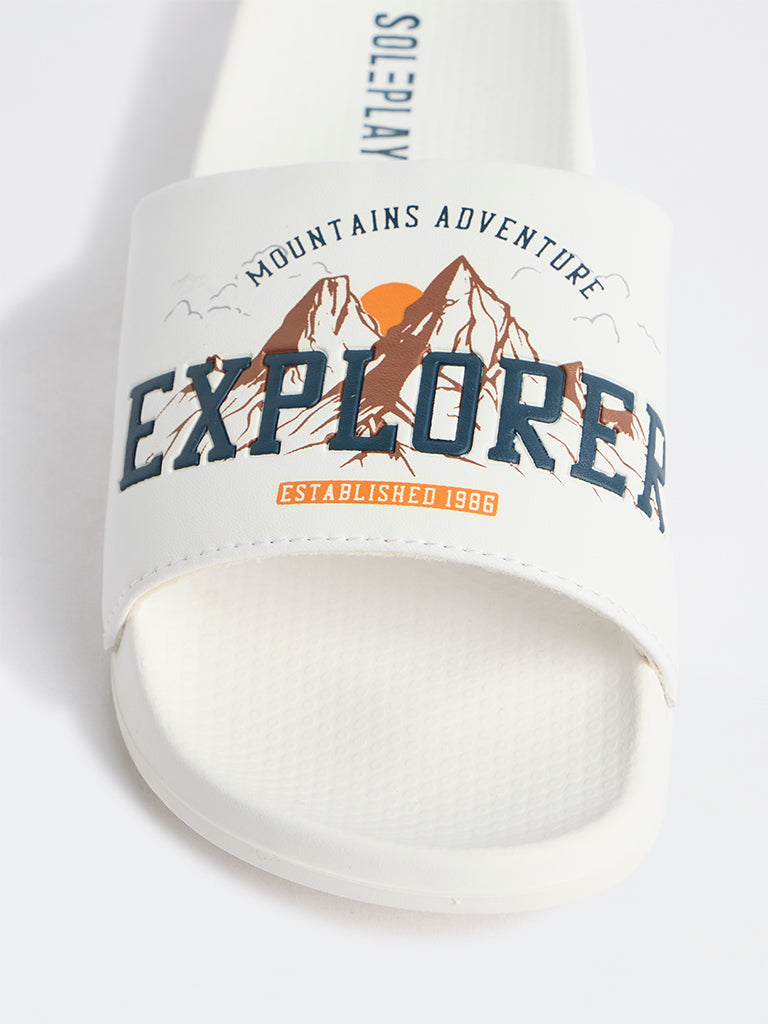 SOLEPLAY White Graphic Printed Pool Slides