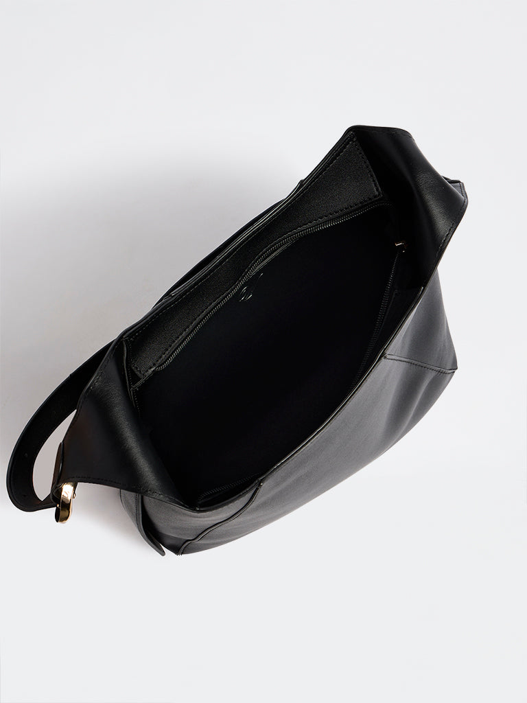 Westside Black Buckle-Detail Shoulder Bag