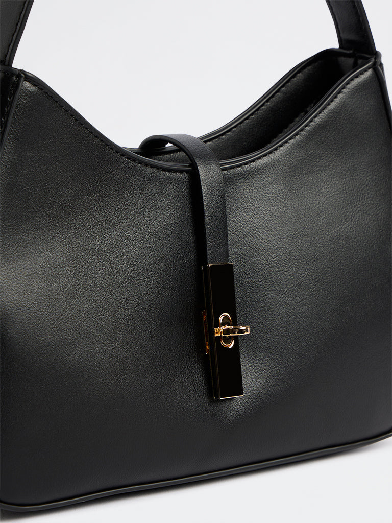 Westside Black Hardware-Detail Baguette Shoulder Bag