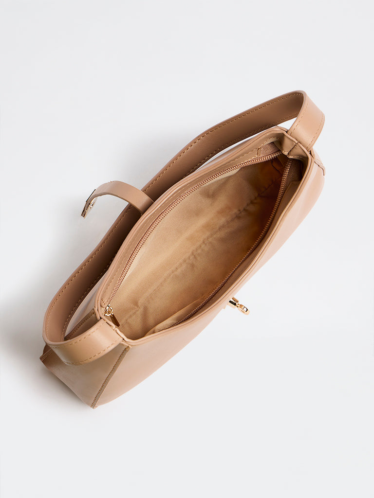 Westside Light Brown Hardware-Detail Baguette Shoulder Bag