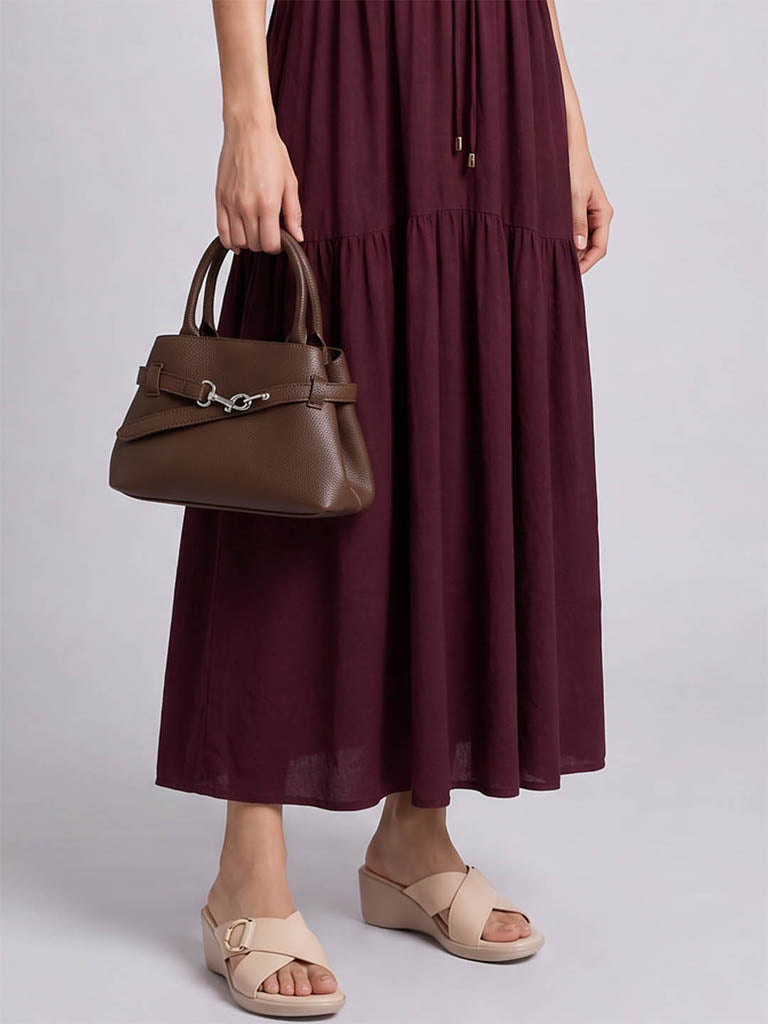 Westside Dark Brown Textured Geometric Crossbody Sling Bag