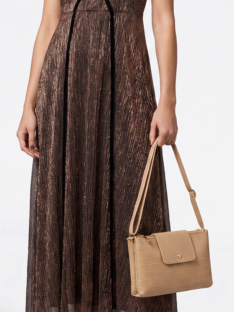 Westside Beige Textured Sling Bag