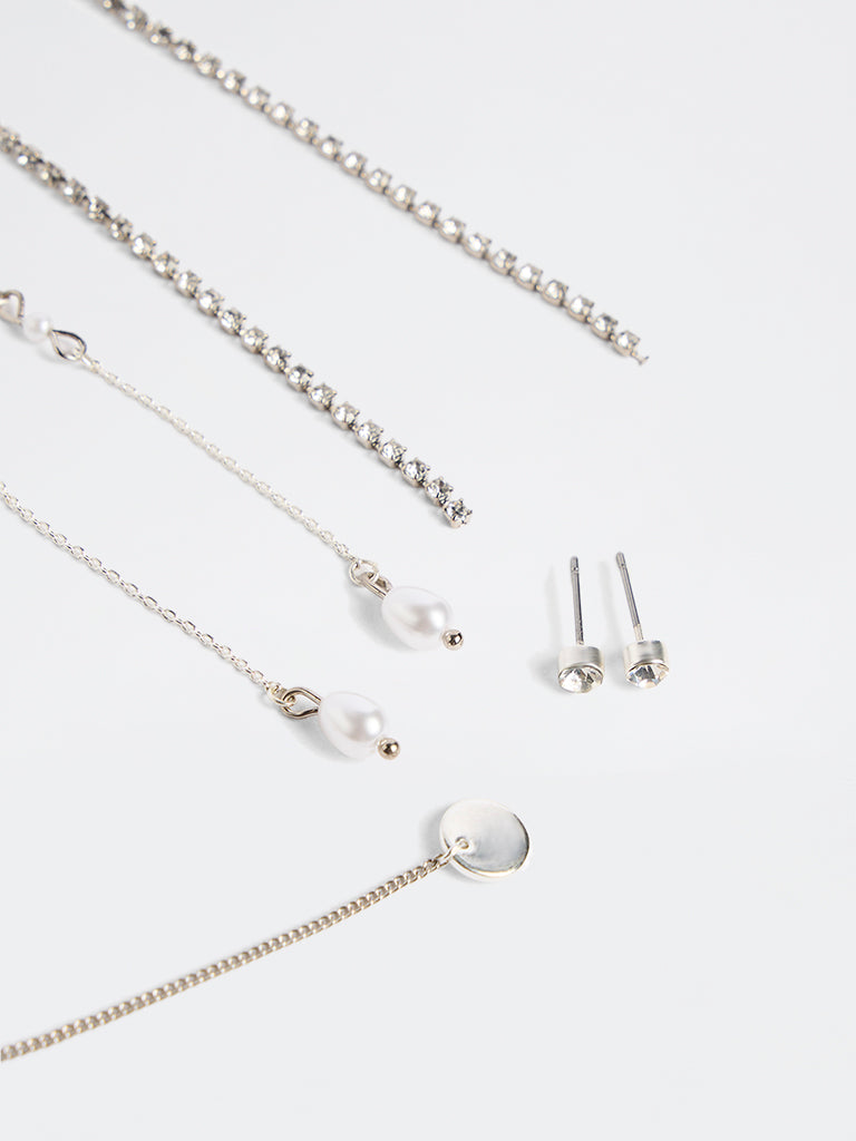 Westside Accessories Silver Studs and Drop Earrings - Pack of 6